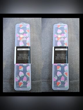 2 x Sassy + Chic Pink Strawberry Printed Design Makeup Brush Holder BNIB